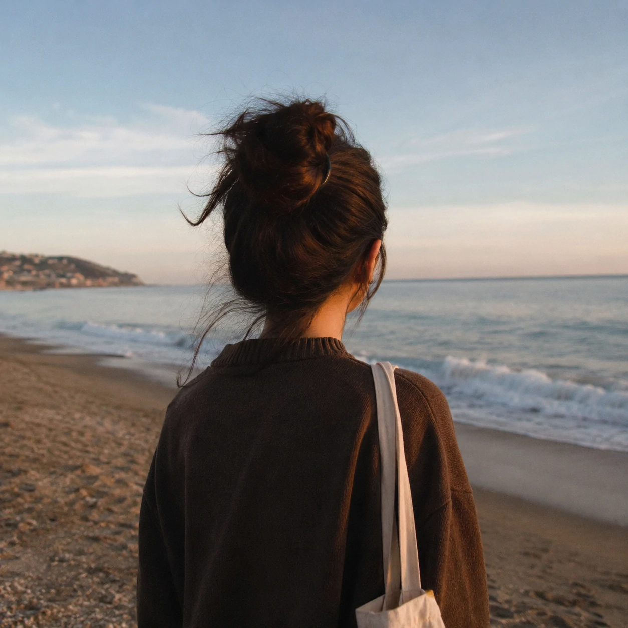 Faceless unknown pfp portrait with turned-away pose and natural light