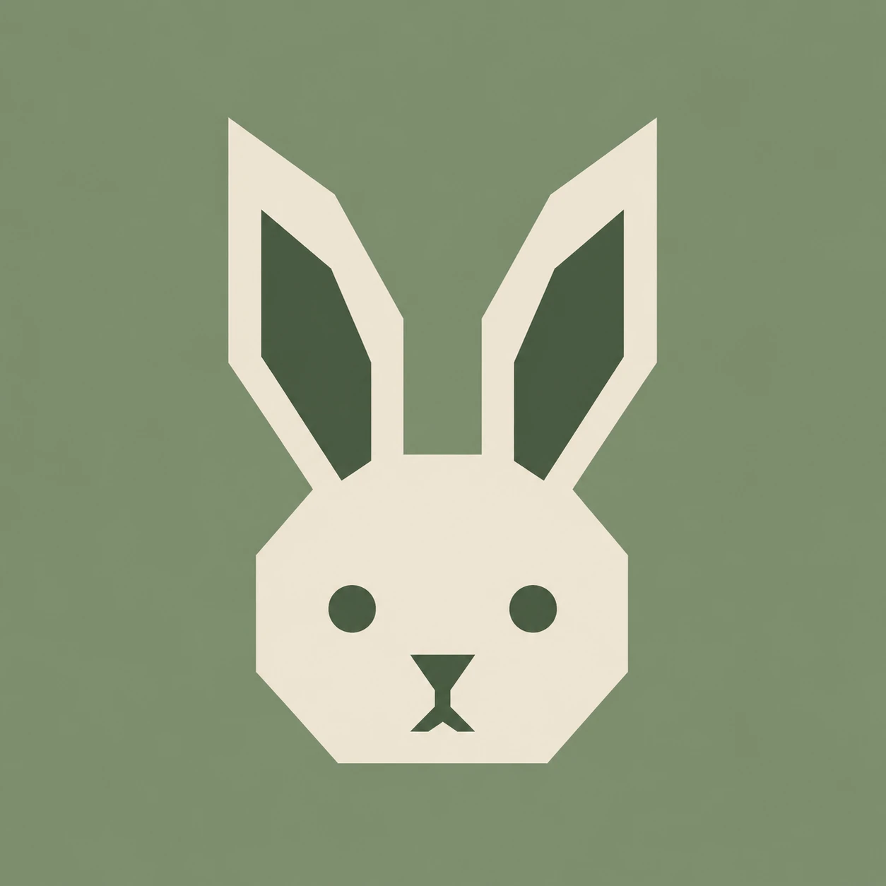 Flat two-tone bunny icon pfp with geometric ears on a sage background