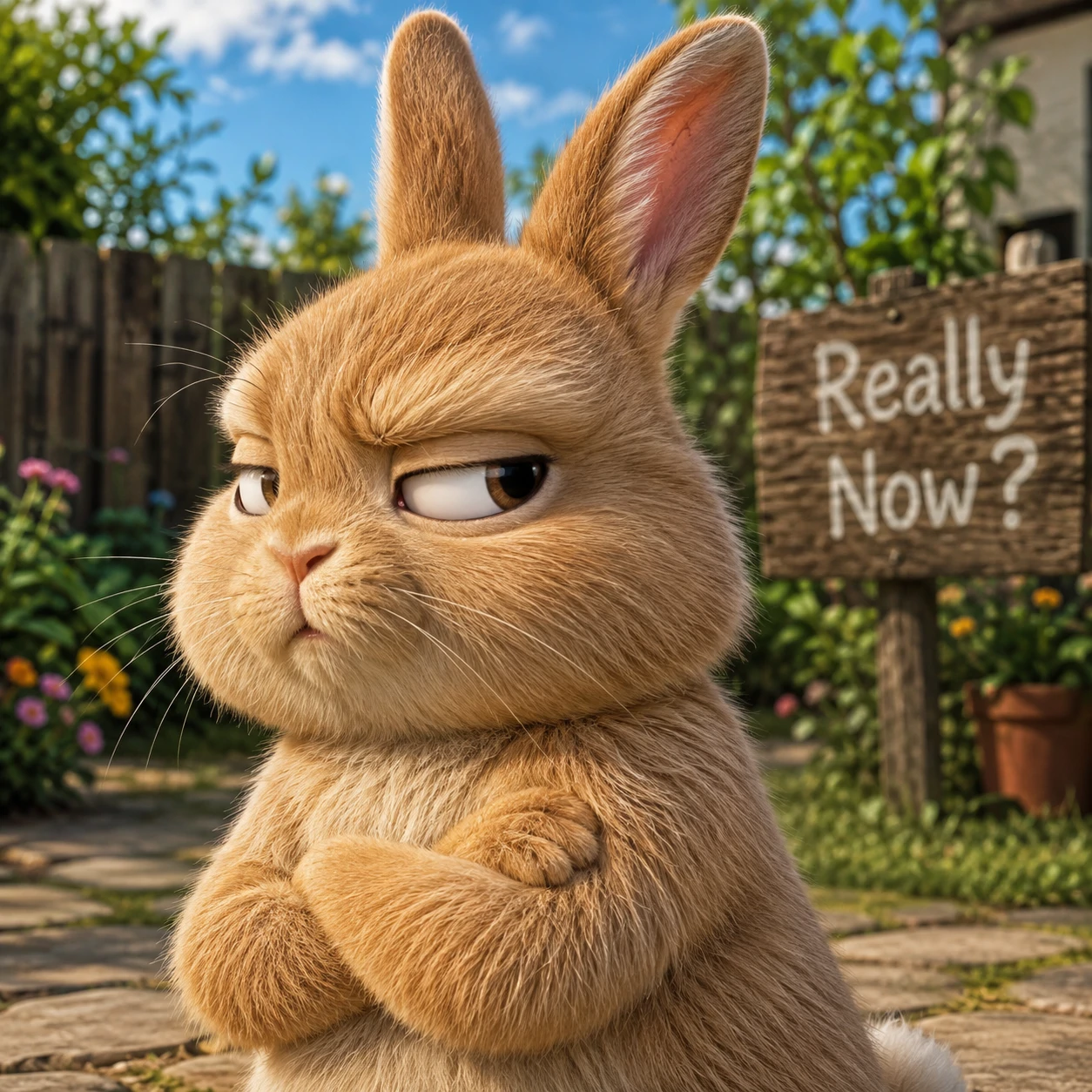 Funny bunny meme pfp giving dramatic side-eye with judgmental expression