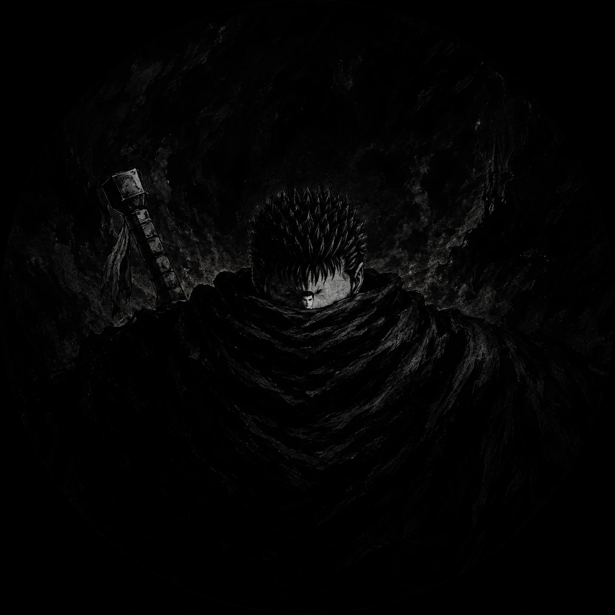 Guts meme profile picture with tiny face crop and exaggerated dark background