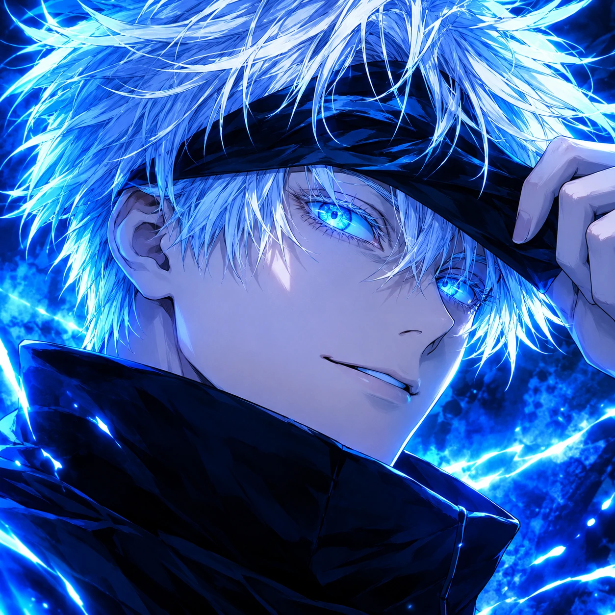 4K Gojo PFP with crisp blue light and detailed hair texture