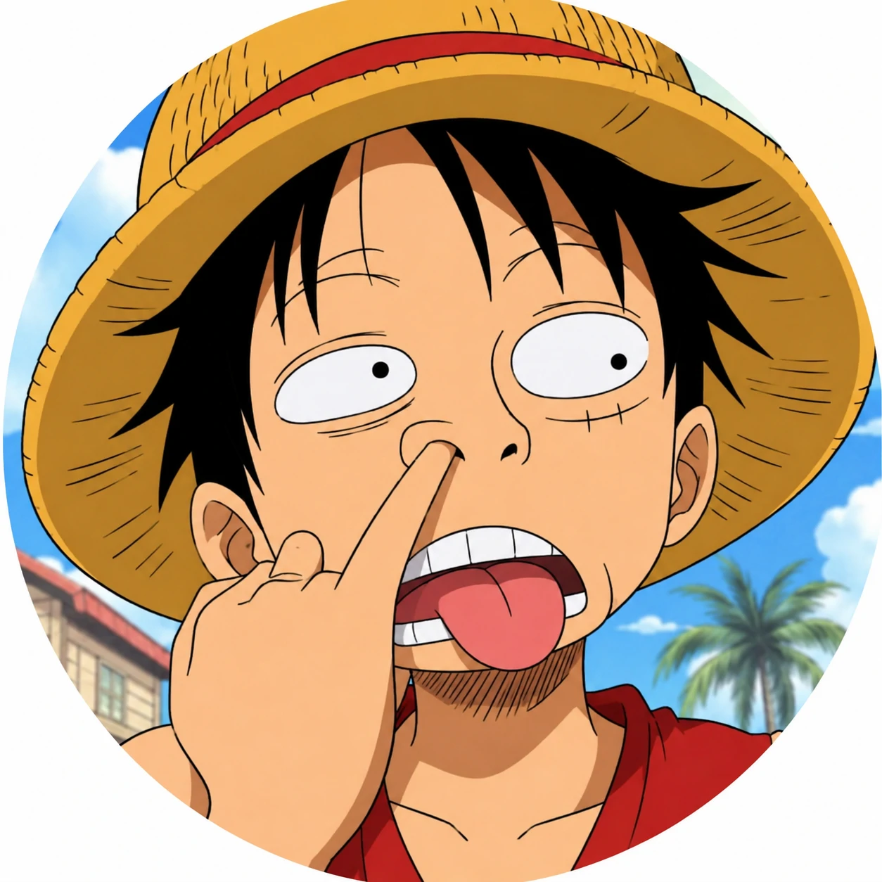 Goofy Luffy profile picture with silly reaction and unserious anime expression