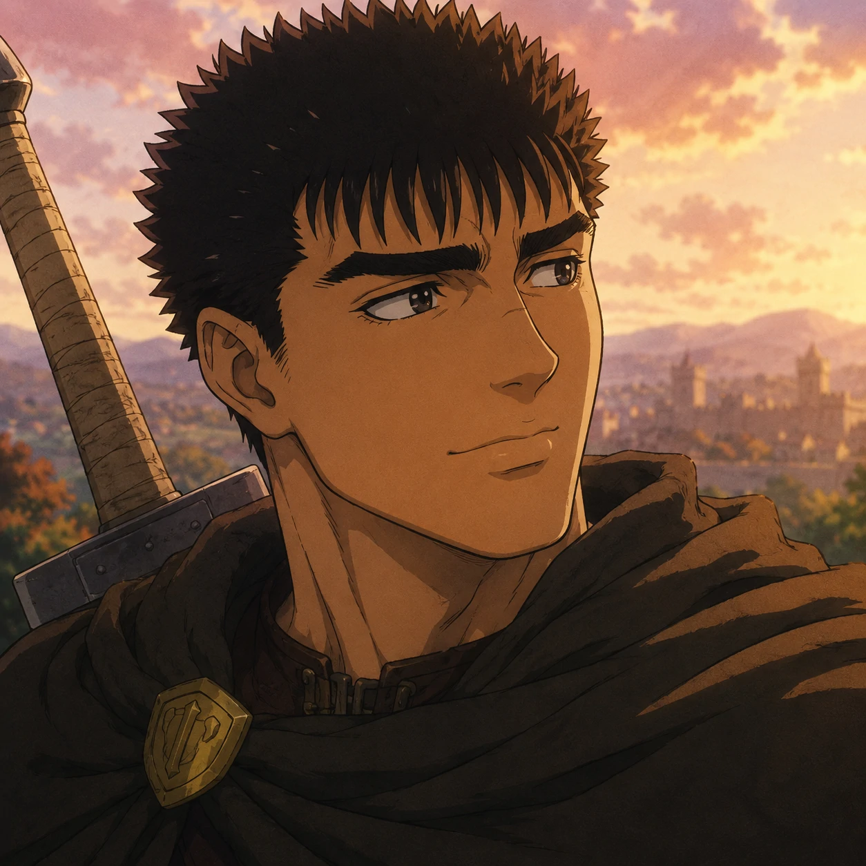 Guts and Casca matching pfp left icon with soft Golden Age anime mood