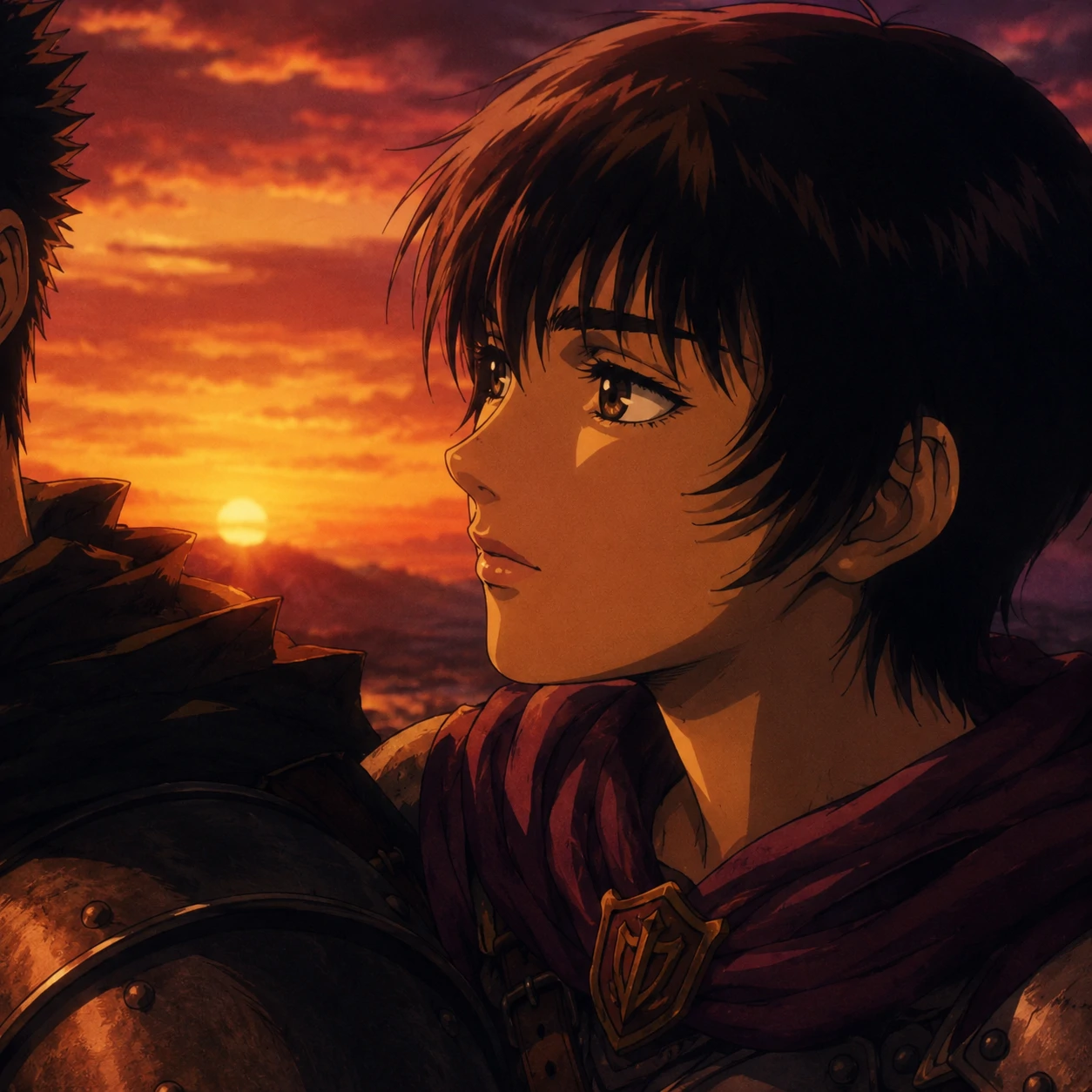 Casca matching partner icon for Guts pfp with sunset tones and calm expression