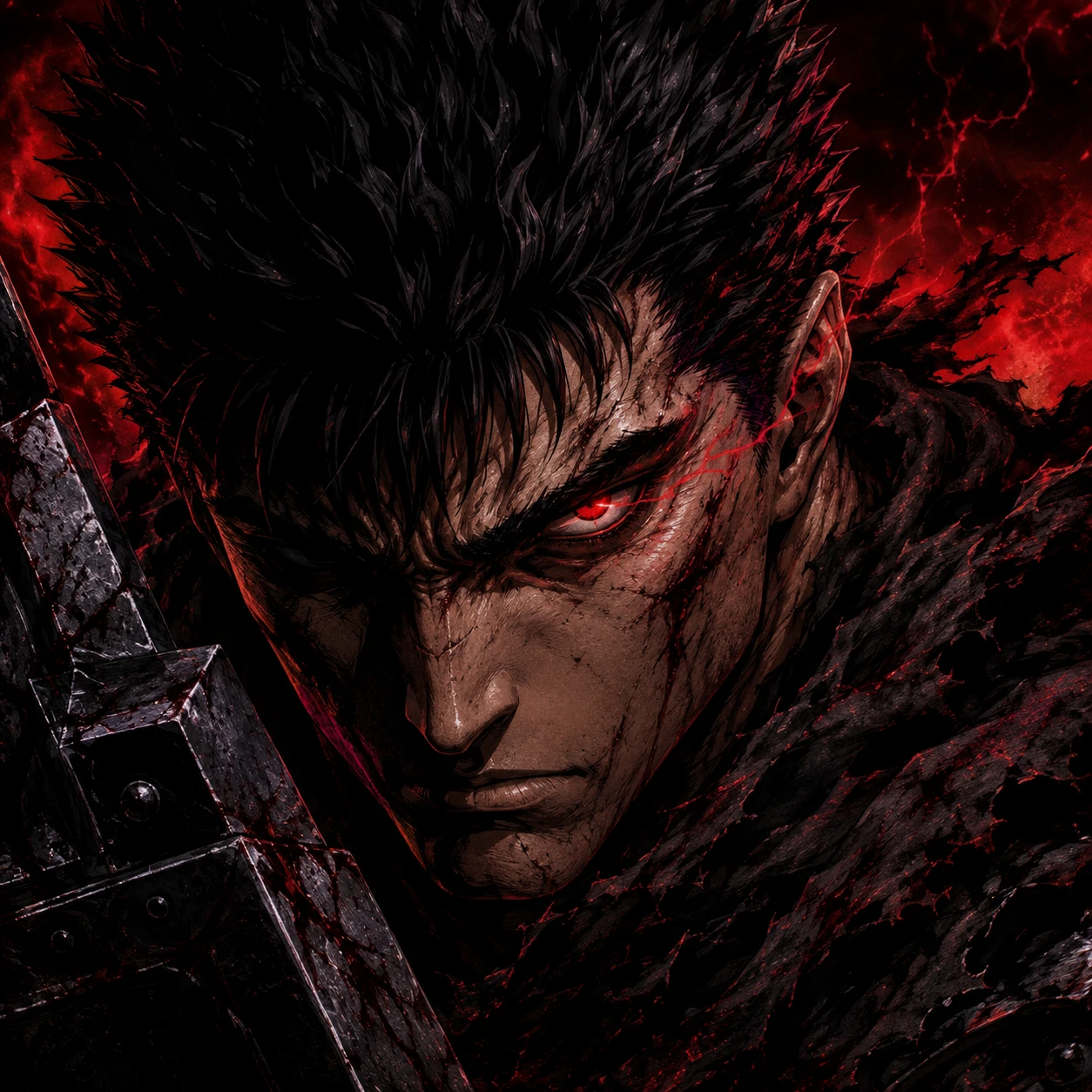 HD Guts profile picture with glowing eye and detailed dark fantasy lighting