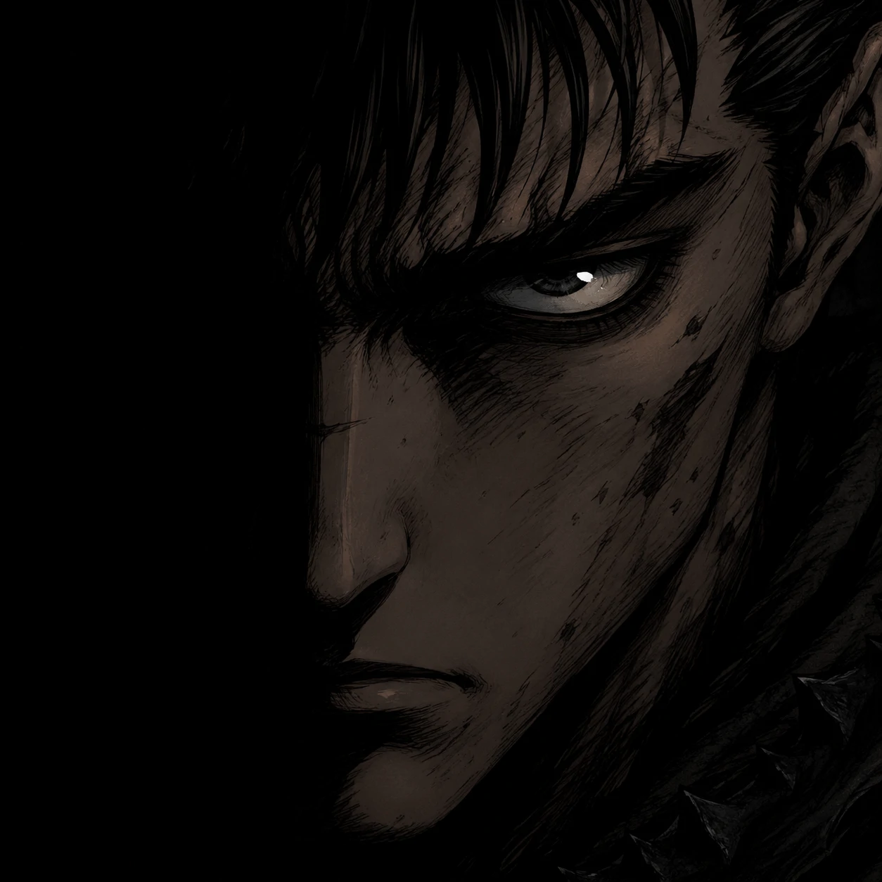 Dark Guts pfp with half-hidden face and deep shadow across one eye