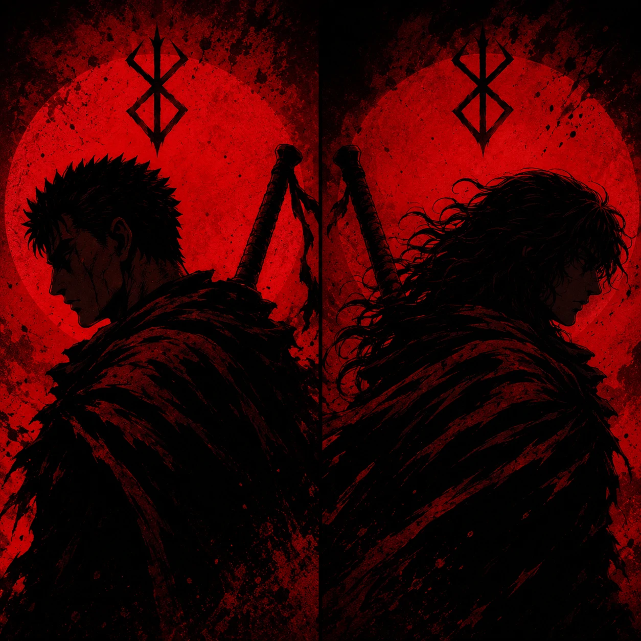 Guts matching profile picture with red black gradient and mirrored silhouettes