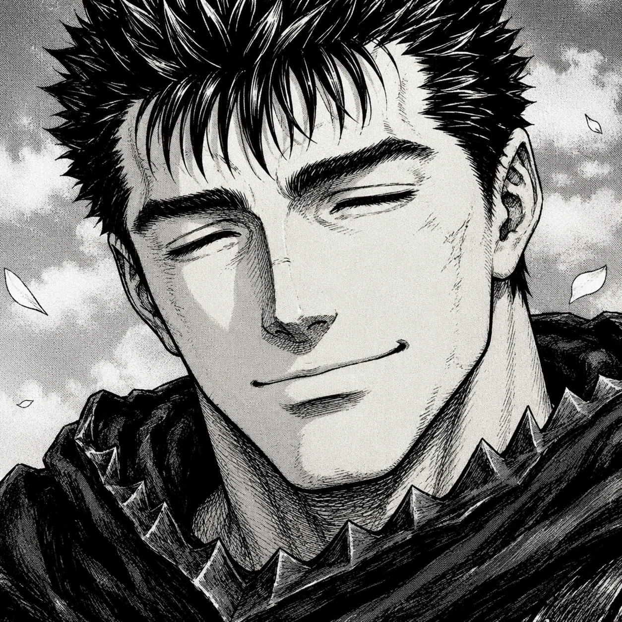 Guts smiling pfp with rare gentle expression and clean manga-inspired crop