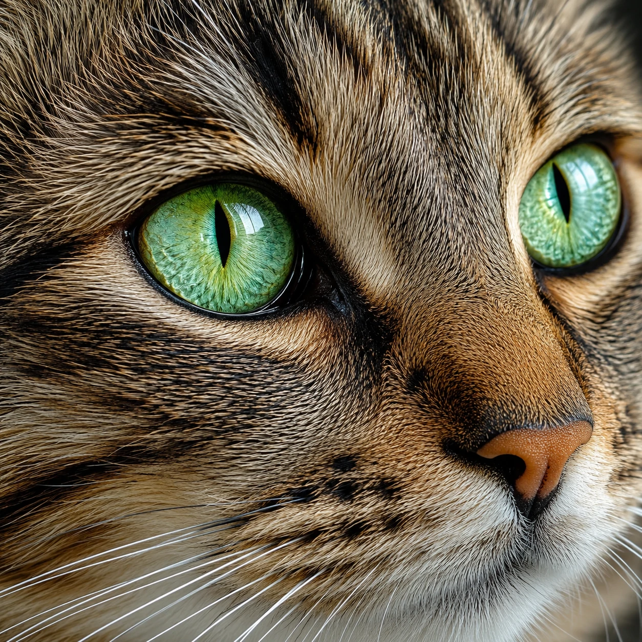 Macro HD cat profile picture focusing on stunning green eyes with ultra-fine detail
