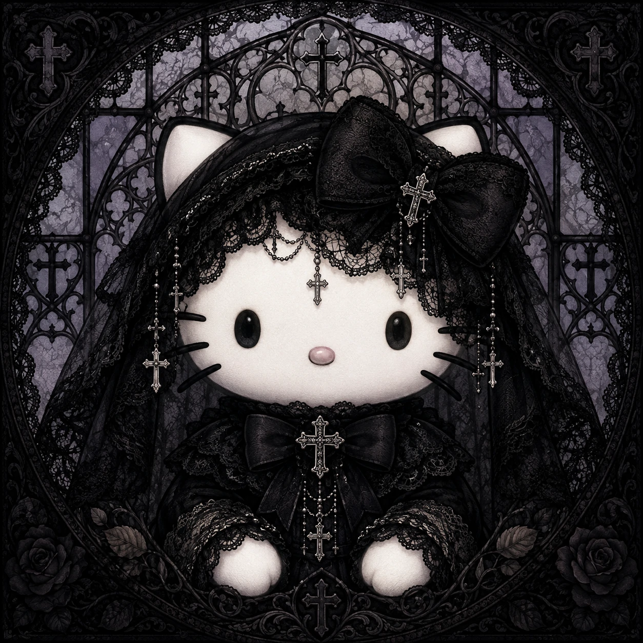 Pink and black baddie Hello Kitty profile picture with side-eye pose and bold makeup