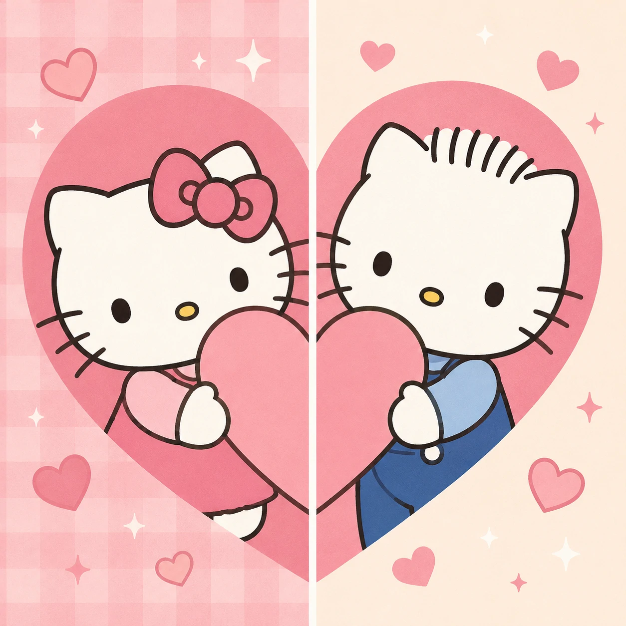 Matching Hello Kitty and Dear Daniel couple PFP with a split heart between the two icons