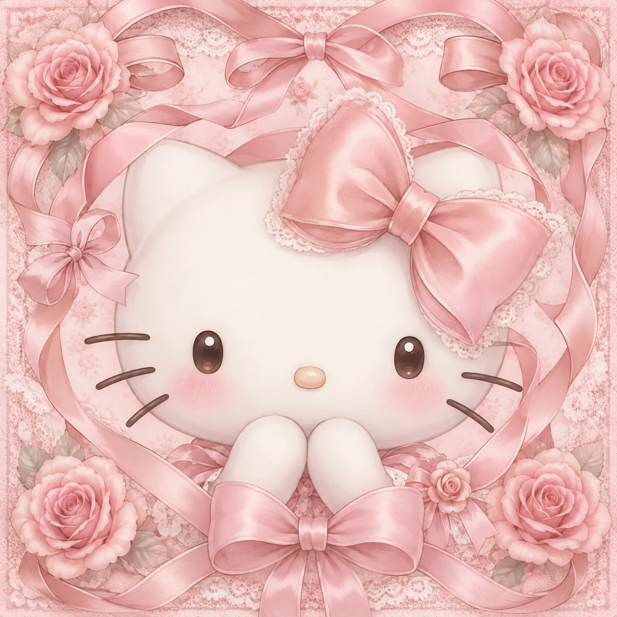 Ribbon and blush coquette Hello Kitty profile picture with a delicate rose-pink palette