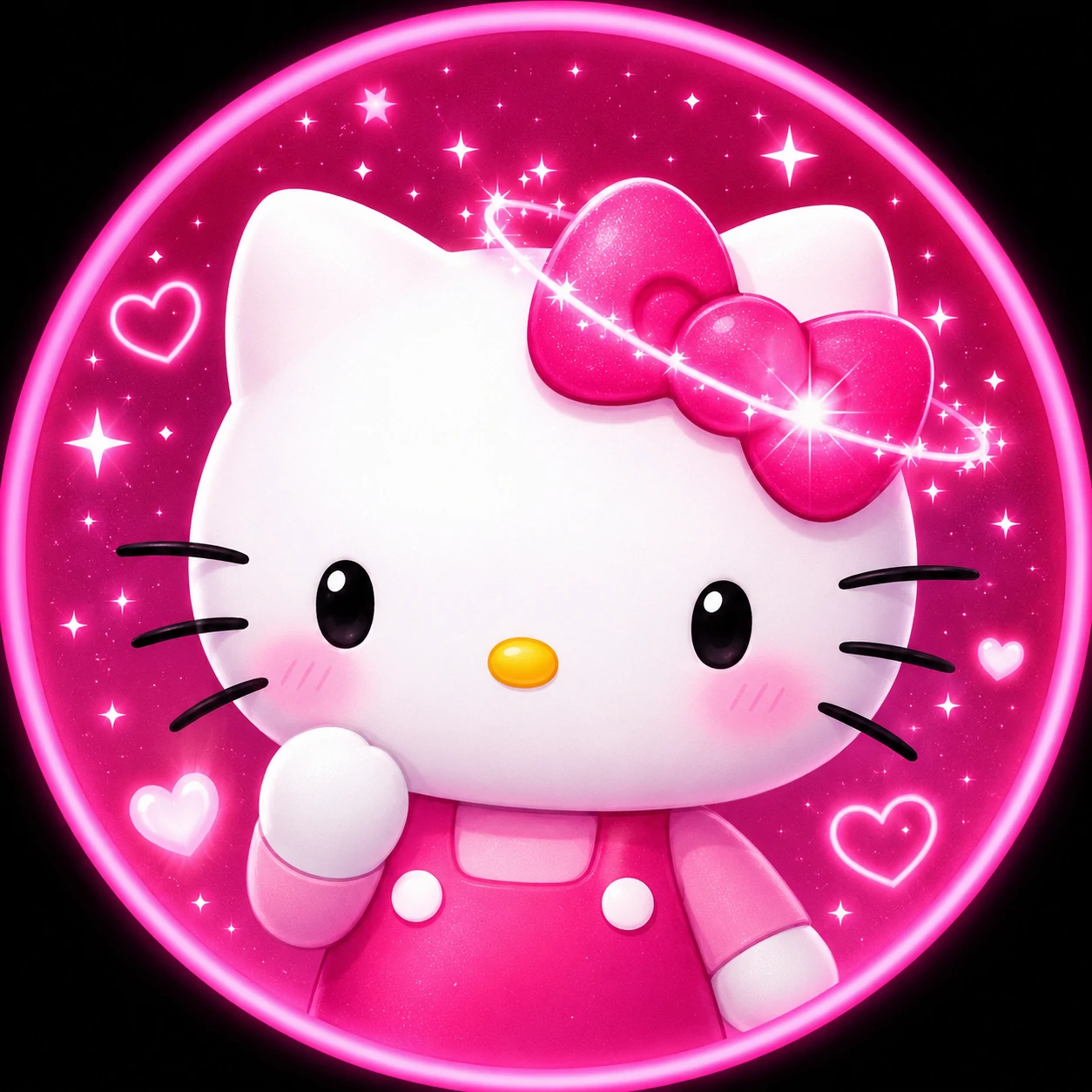 Animated-style Hello Kitty Discord PFP with subtle sparkle loop and bright bow highlight