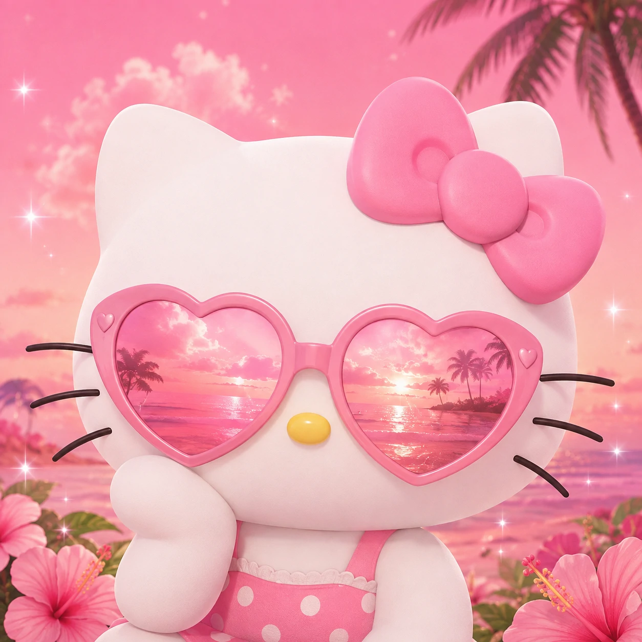 Hello Kitty profile picture wearing pink heart-shaped sunglasses with lens reflections
