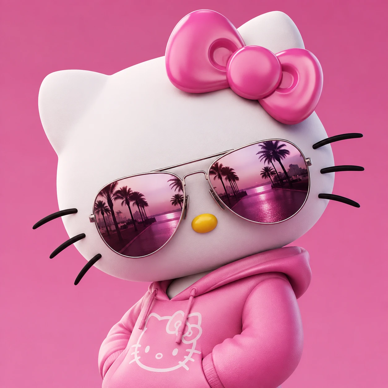 Cool Hello Kitty PFP with mirrored aviator sunglasses and a slight side-tilt pose
