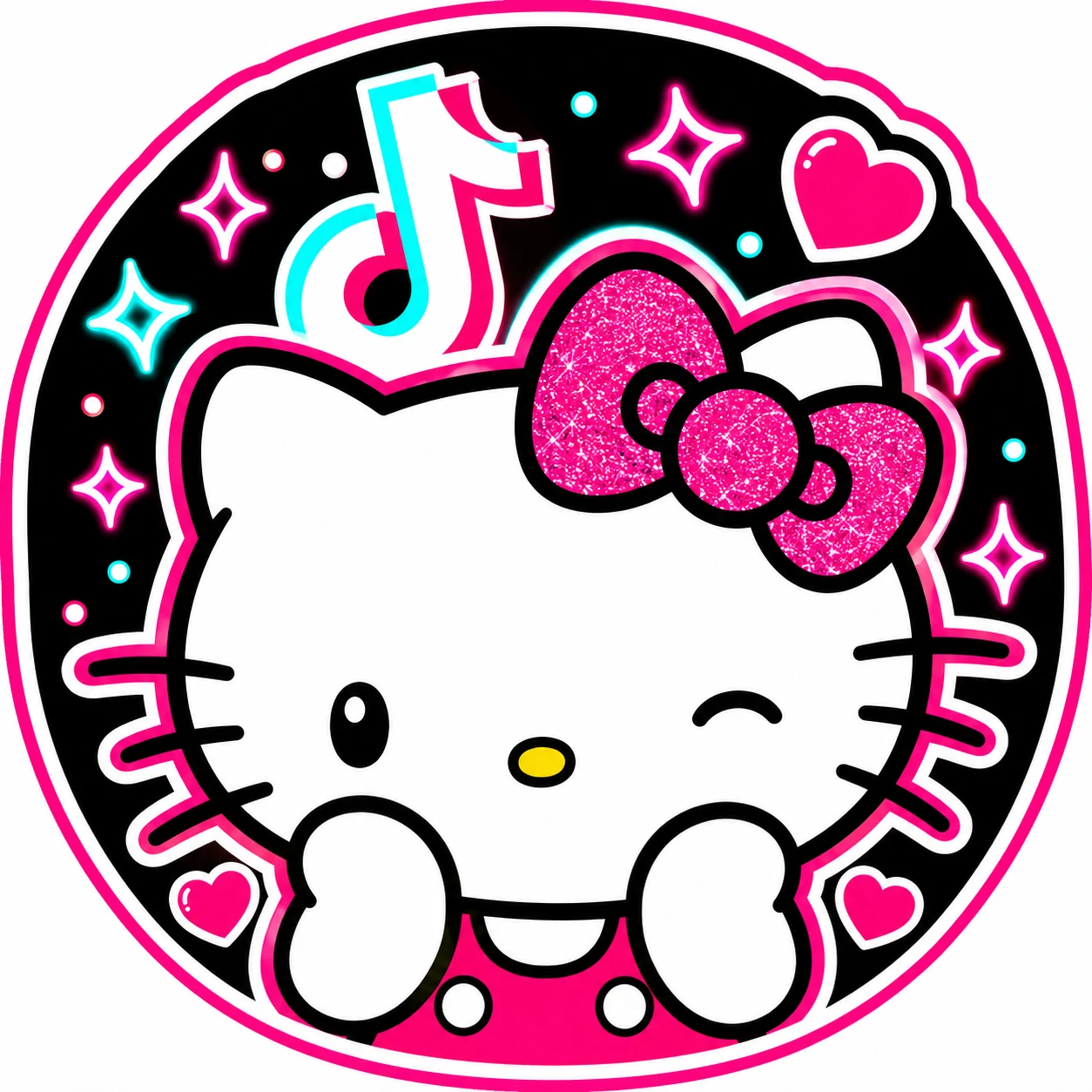 Punchy sticker-style Hello Kitty TikTok PFP with bright colours and bold outline