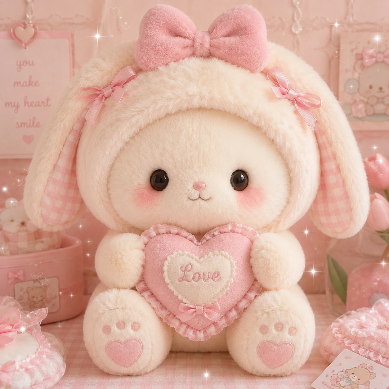 Instagram kawaii profile picture featuring a plushie icon with cream and pink pastel tones