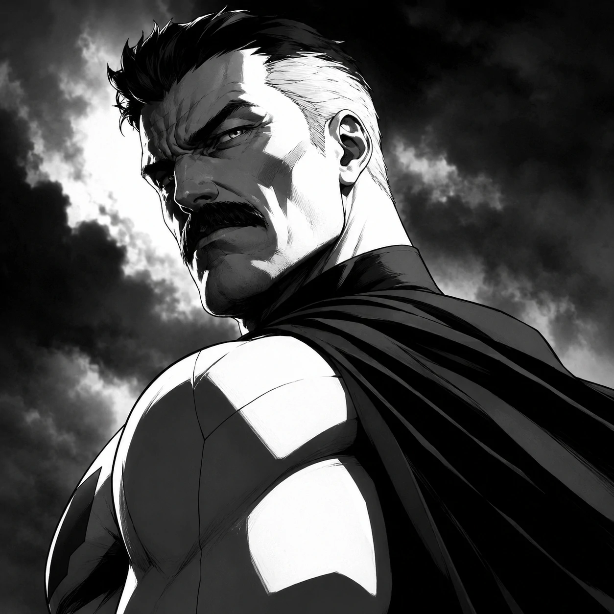 Monochrome Invincible black and white profile picture featuring Omni-Man in high contrast