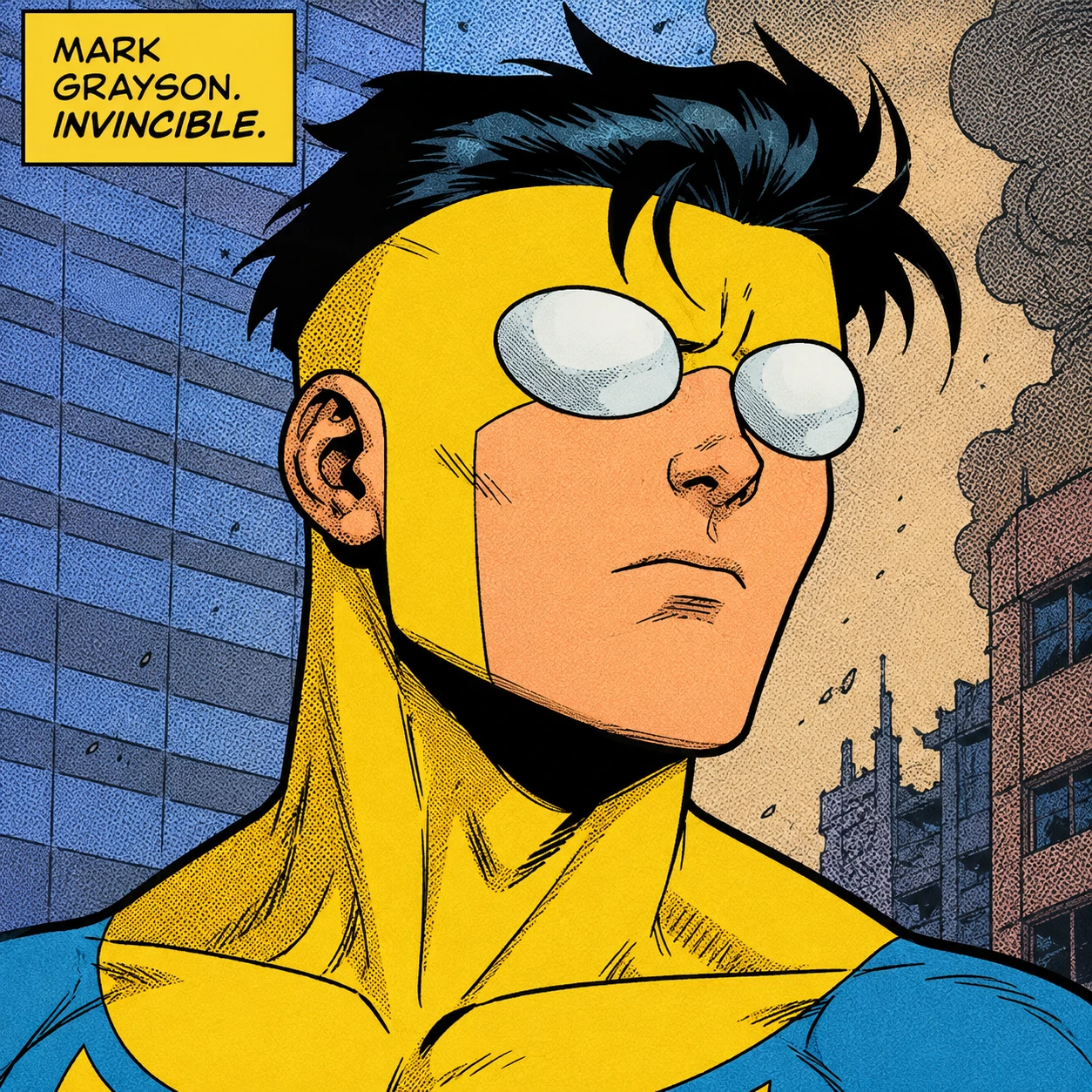 Invincible comic PFP from Ryan Ottley panel showing Mark with bold outlines and halftone
