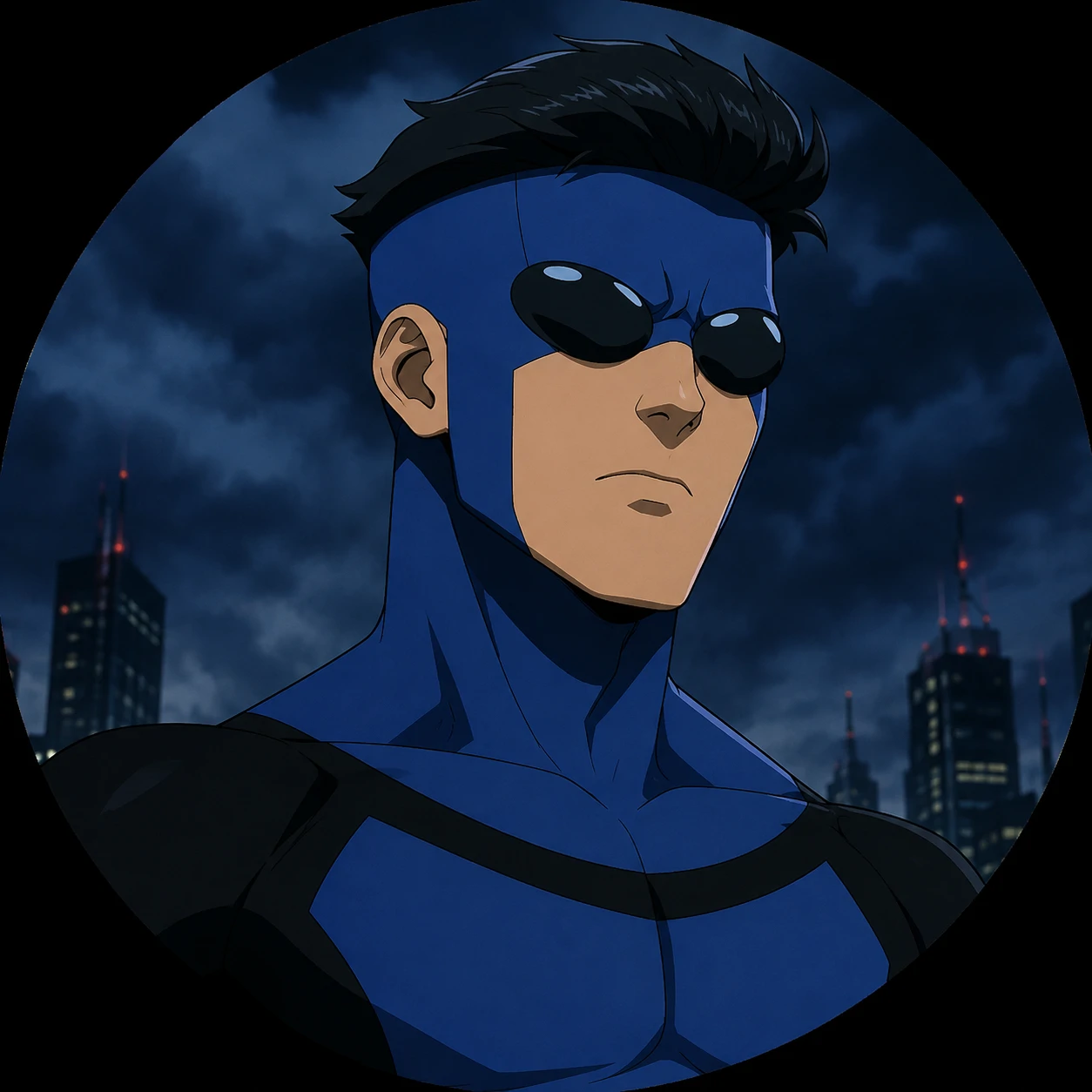 Invincible PFP featuring Mark Grayson in Season 3 dark blue and black suit