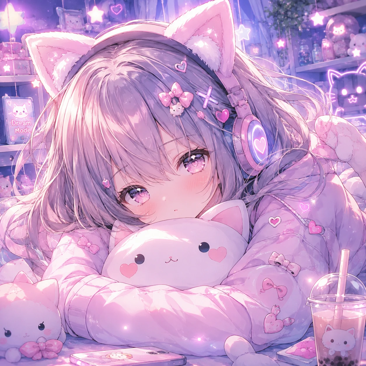 kawaii aesthetic PFP in HD 4K quality with a crisp anime icon and smooth pastel gradients
