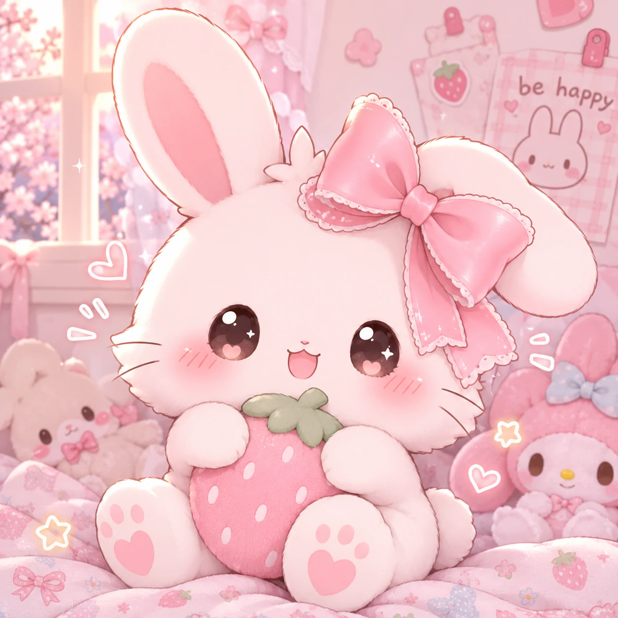 kawaii bunny PFP with a chibi rabbit wearing a pink bow and pastel background