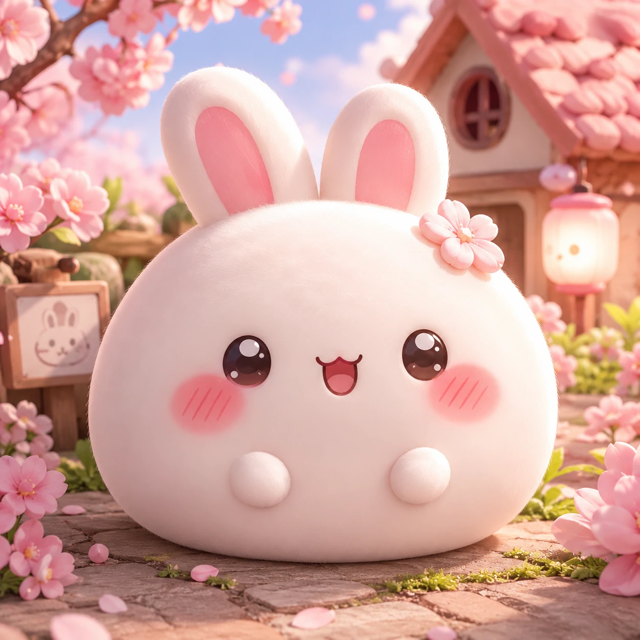 Kawaii bunny avatar with a round mochi-shaped face and blushing cheeks