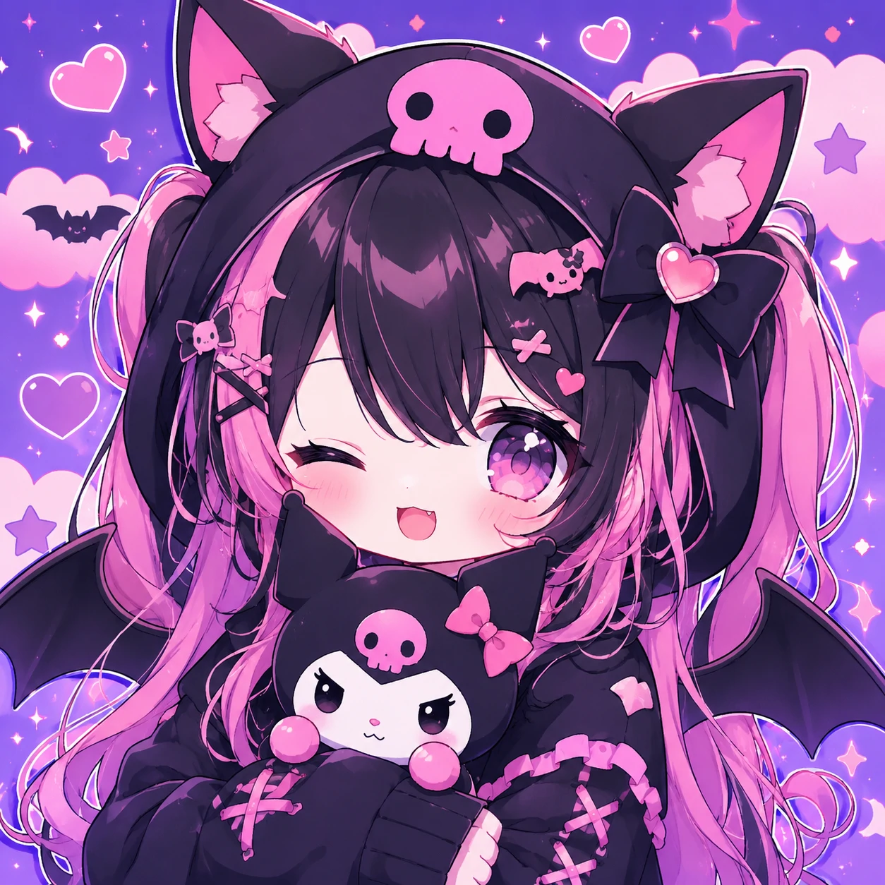 kawaii PFP for TikTok with a bold silhouette, high-contrast pastel palette and anime icon