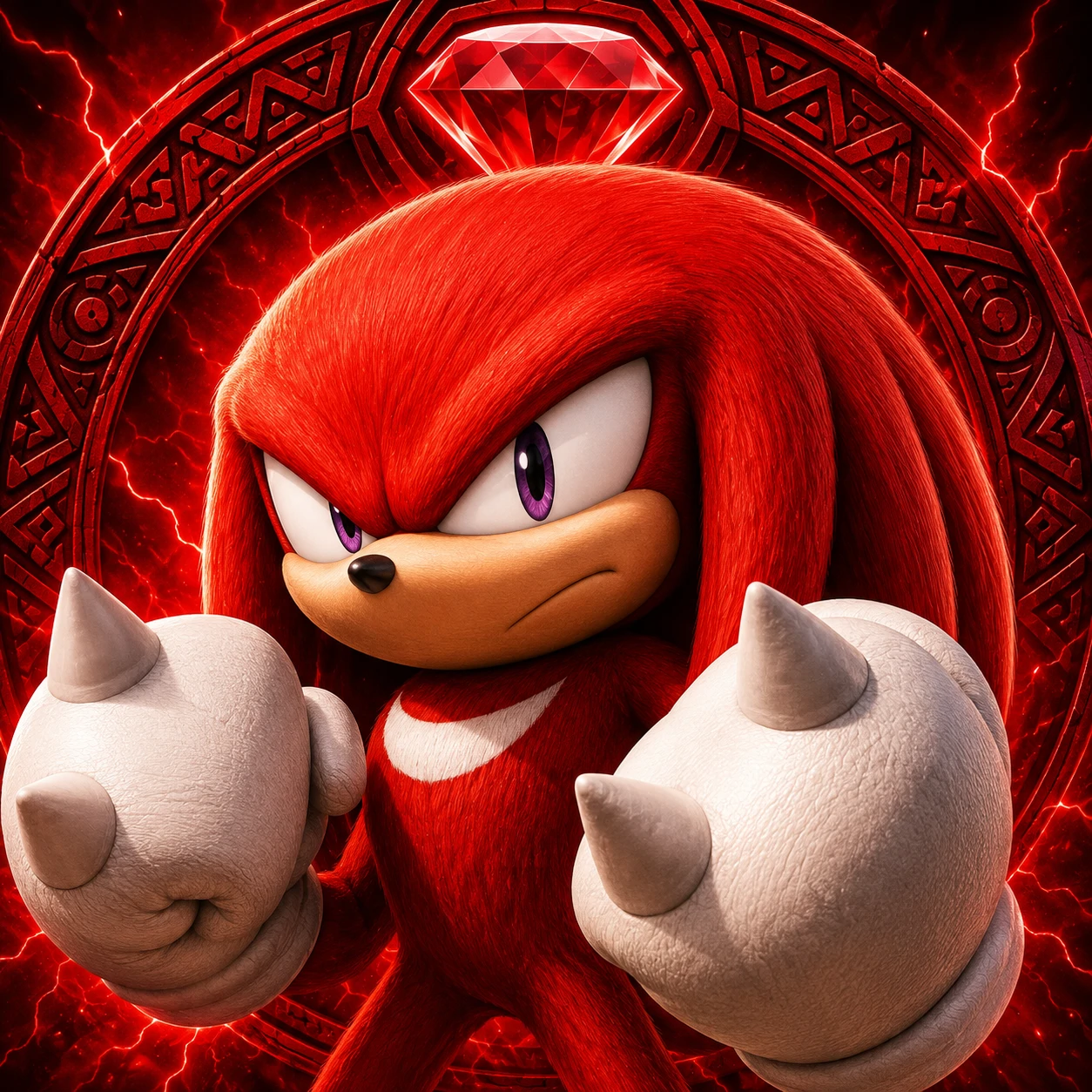 Knuckles the Echidna PFP with red fur spiked fists and a confident serious stare
