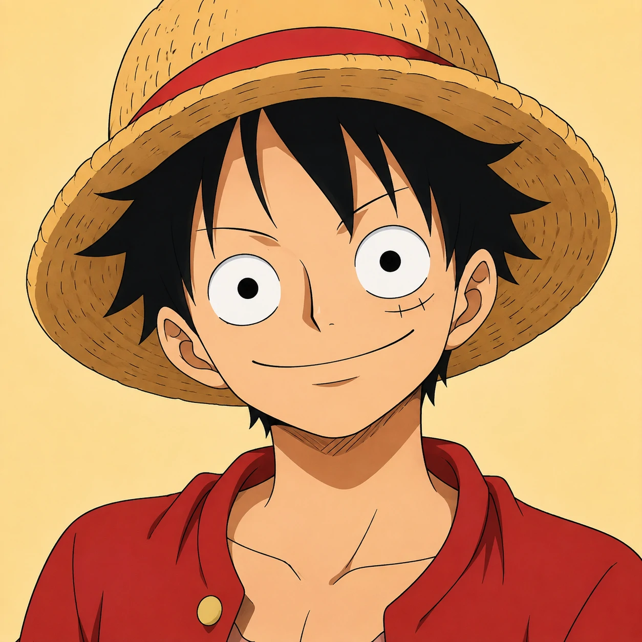 Luffy boy pfp with casual smile, simple background, and youthful anime look