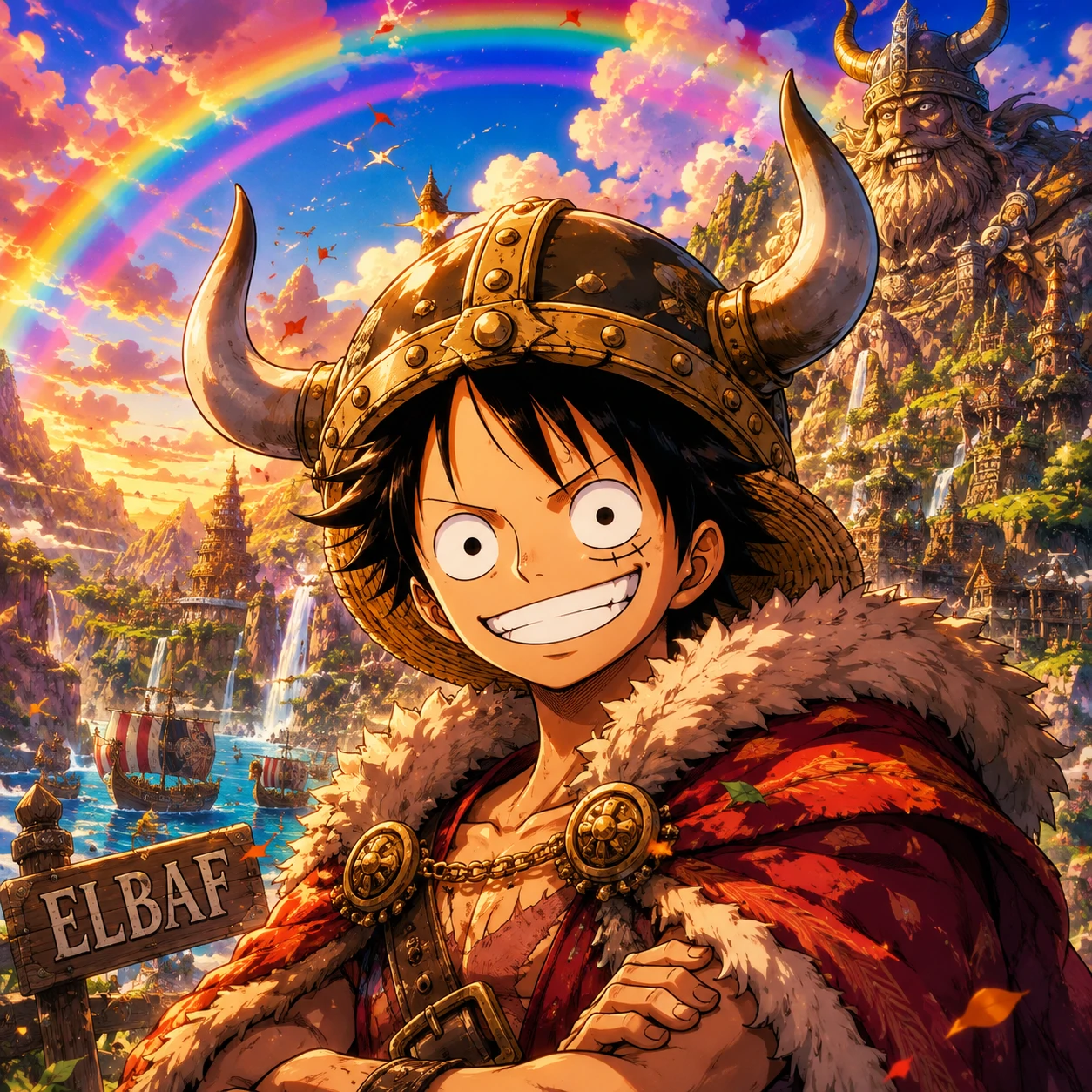 Luffy Elbaf profile picture with fantasy backdrop and colorful arc atmosphere