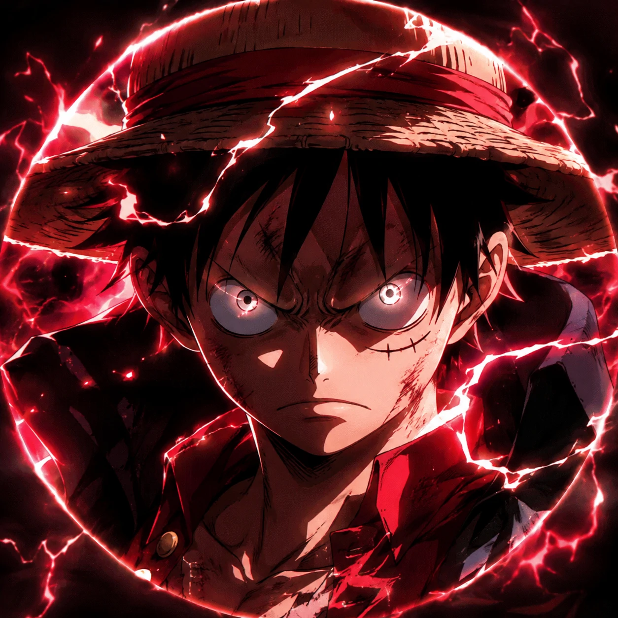 Luffy animated profile picture with flashing Haki effect and intense face crop
