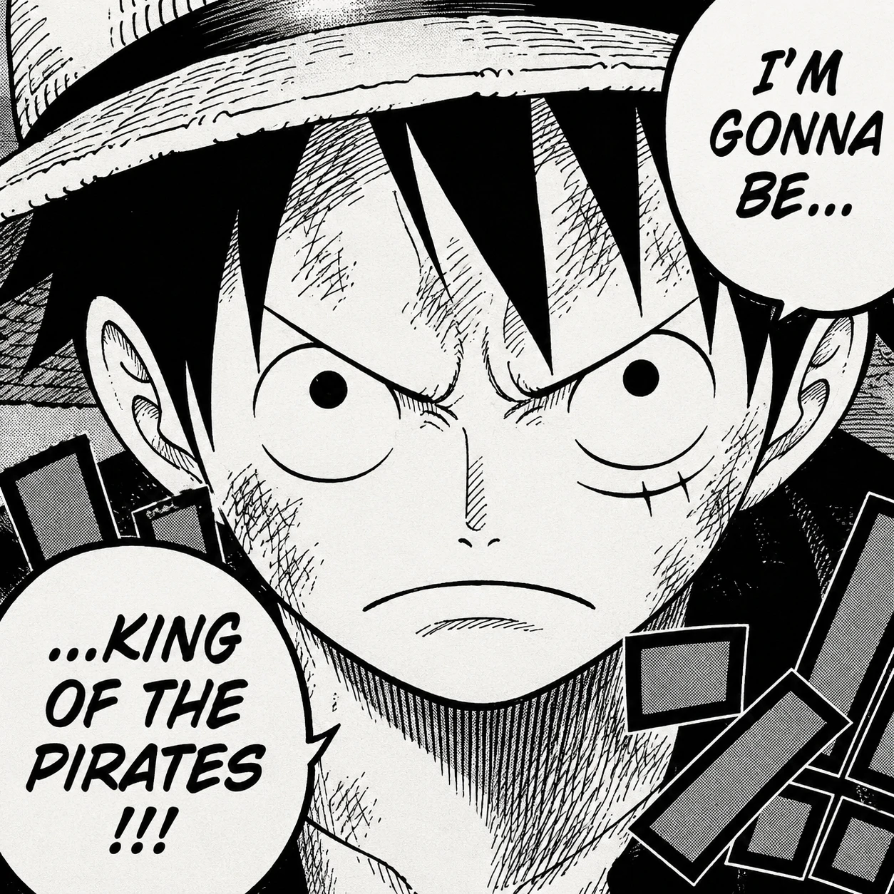 Luffy manga pfp with panel crop, ink lines, and determined expression