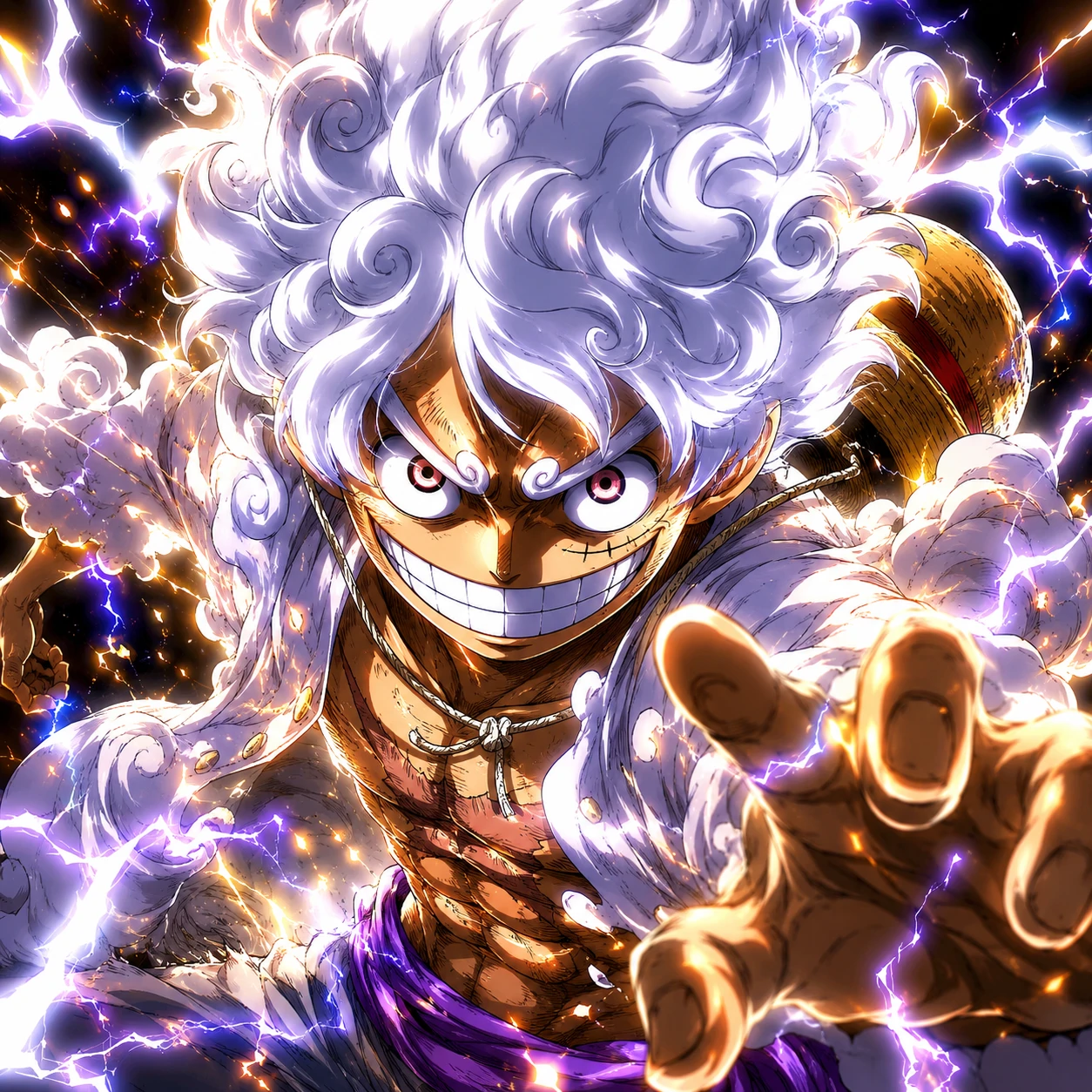 Luffy 4K profile picture with bright effects, sharp lines, and intense contrast