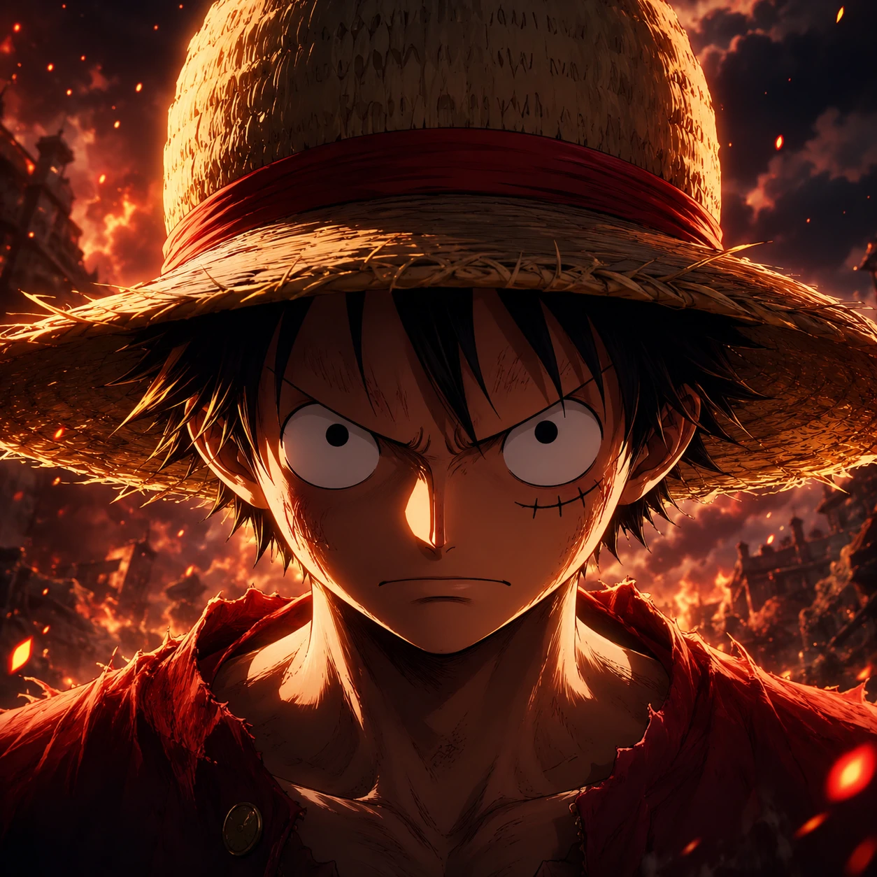 Luffy wallpaper pfp with cinematic center crop and dramatic anime lighting