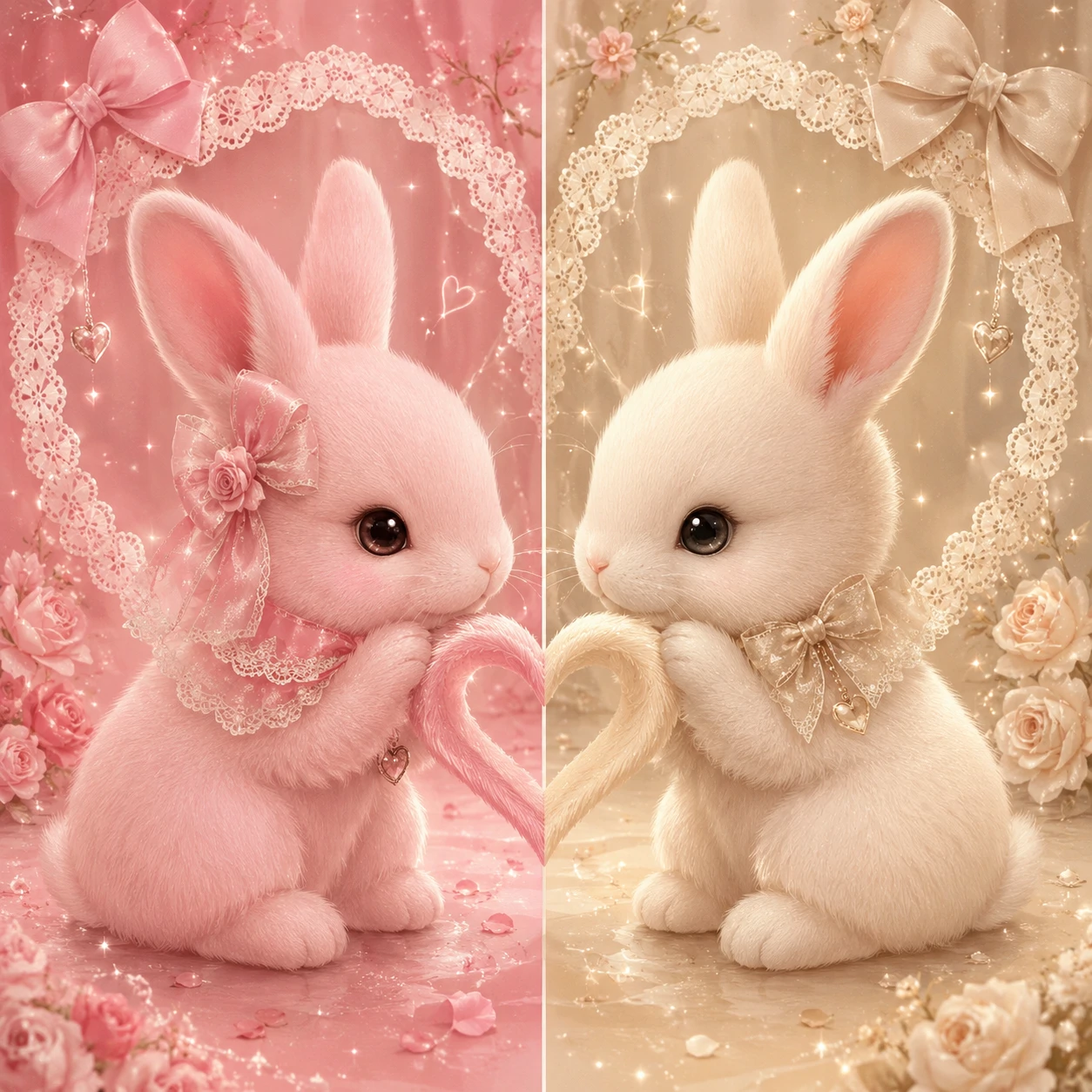 Matching bunny pfp for couples with two rabbits forming a heart together