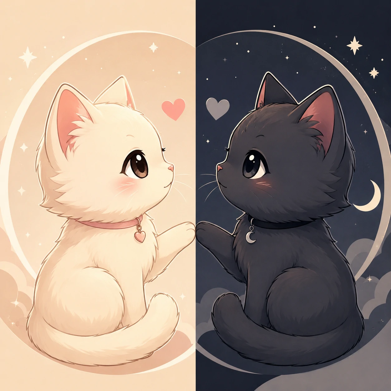 Matching cat profile pictures for best friends, mirrored pair of cats in opposite colors