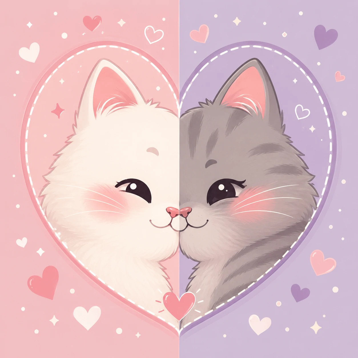 Matching cat PFP couple set, two cat faces forming a heart when placed side by side