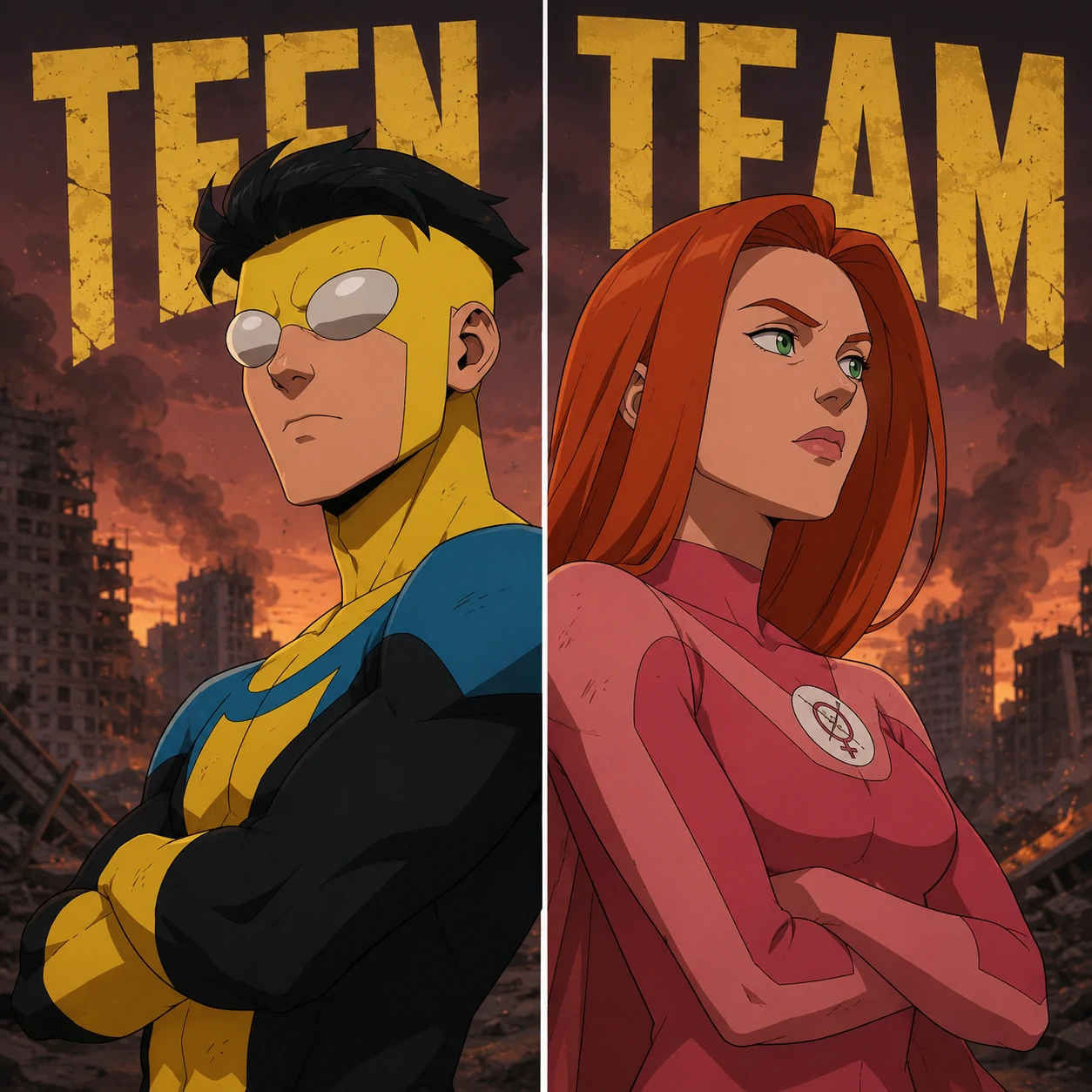 Matching Invincible profile picture set of Teen Team members for friend group