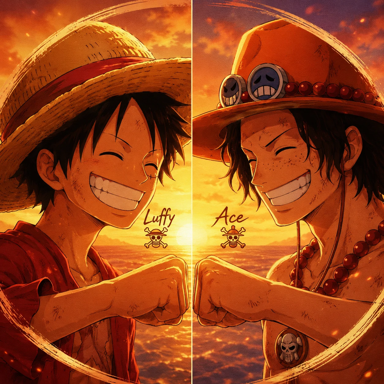 Matching Luffy profile picture paired with Ace in warm brother-themed anime icon