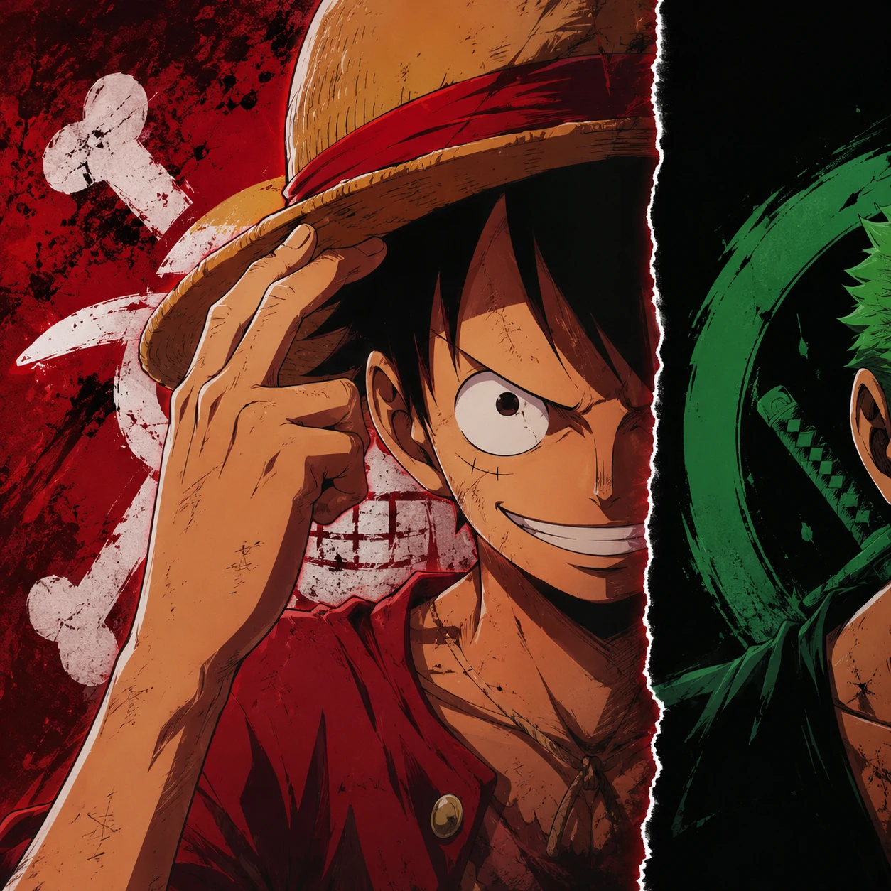 Matching Luffy pfp designed to pair with Zoro in split anime icon set
