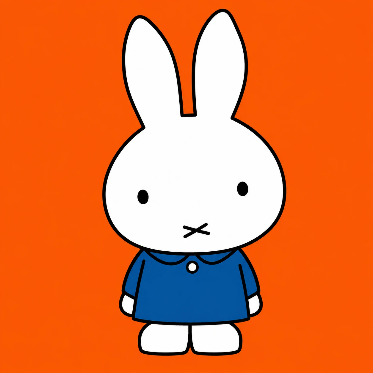 Miffy pfp of the classic white bunny with x-shaped mouth on an orange background