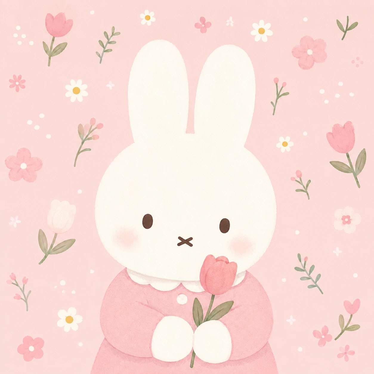 Pastel Miffy profile picture with soft pink background and tiny flowers