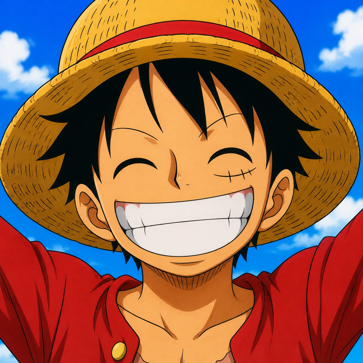 Monkey D Luffy pfp with classic grin, scar under eye, and straw hat