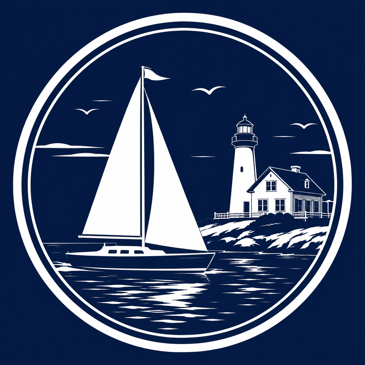 Navy preppy pfp with clean coastal styling, white trim, and a crisp balanced composition