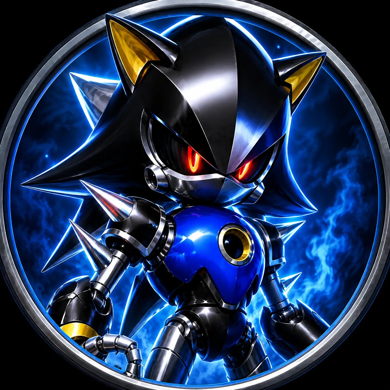 Neo Metal Sonic PFP in Sonic Heroes style with black armor and blue chest plate