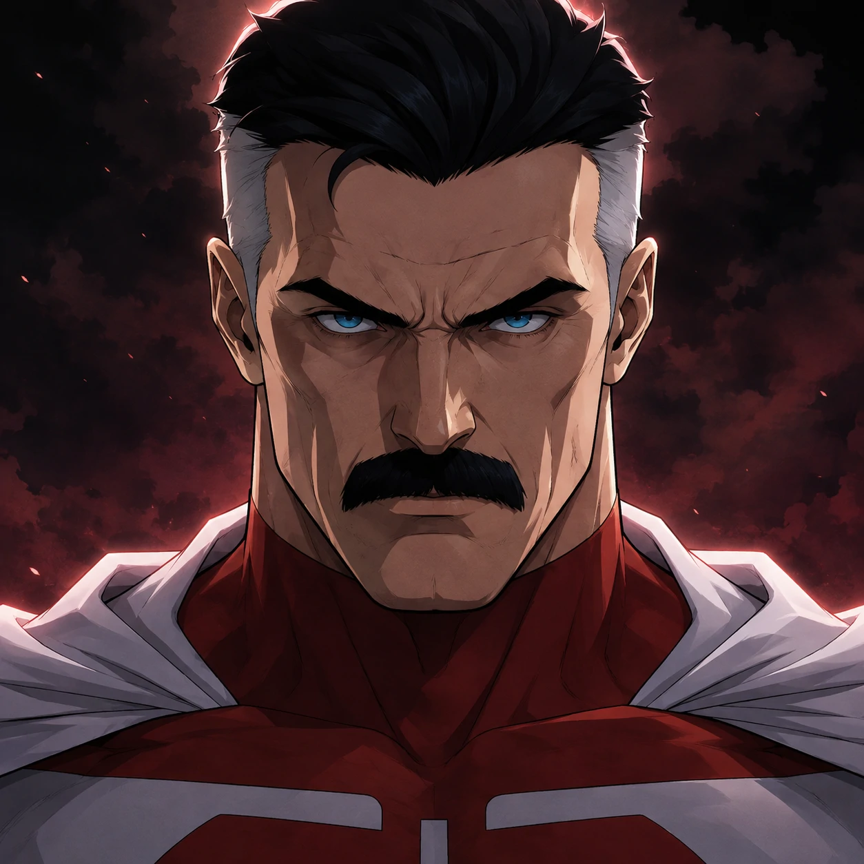 Omni-Man Invincible PFP of Nolan Grayson with iconic moustache and cold stare