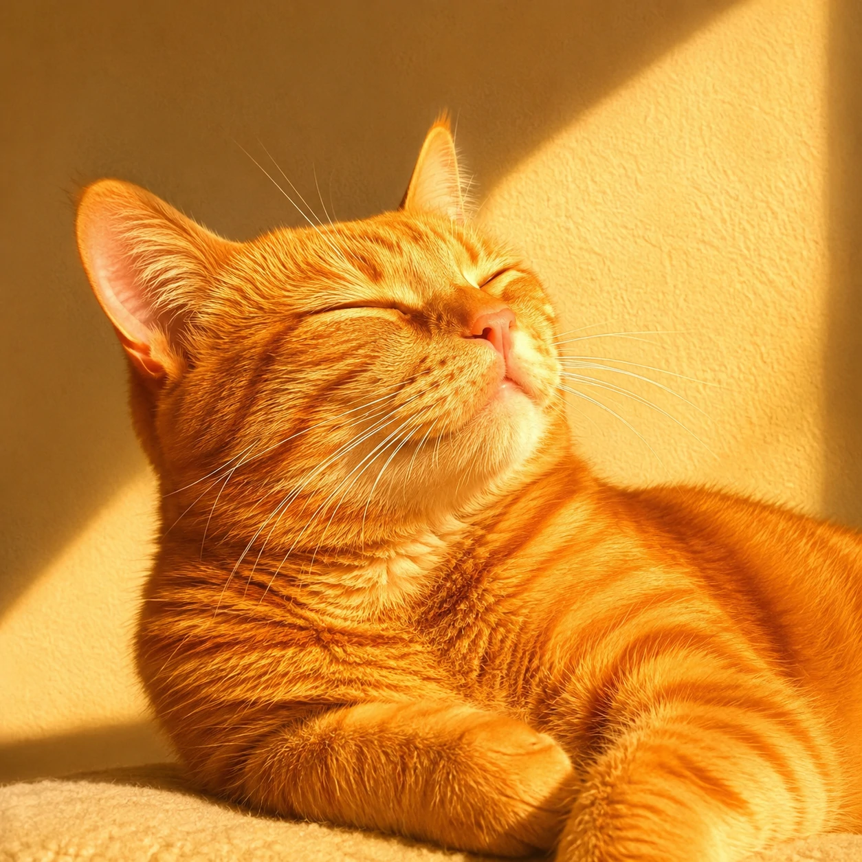 Orange cat PFP of a ginger tabby basking in a warm sunbeam with amber glowing fur
