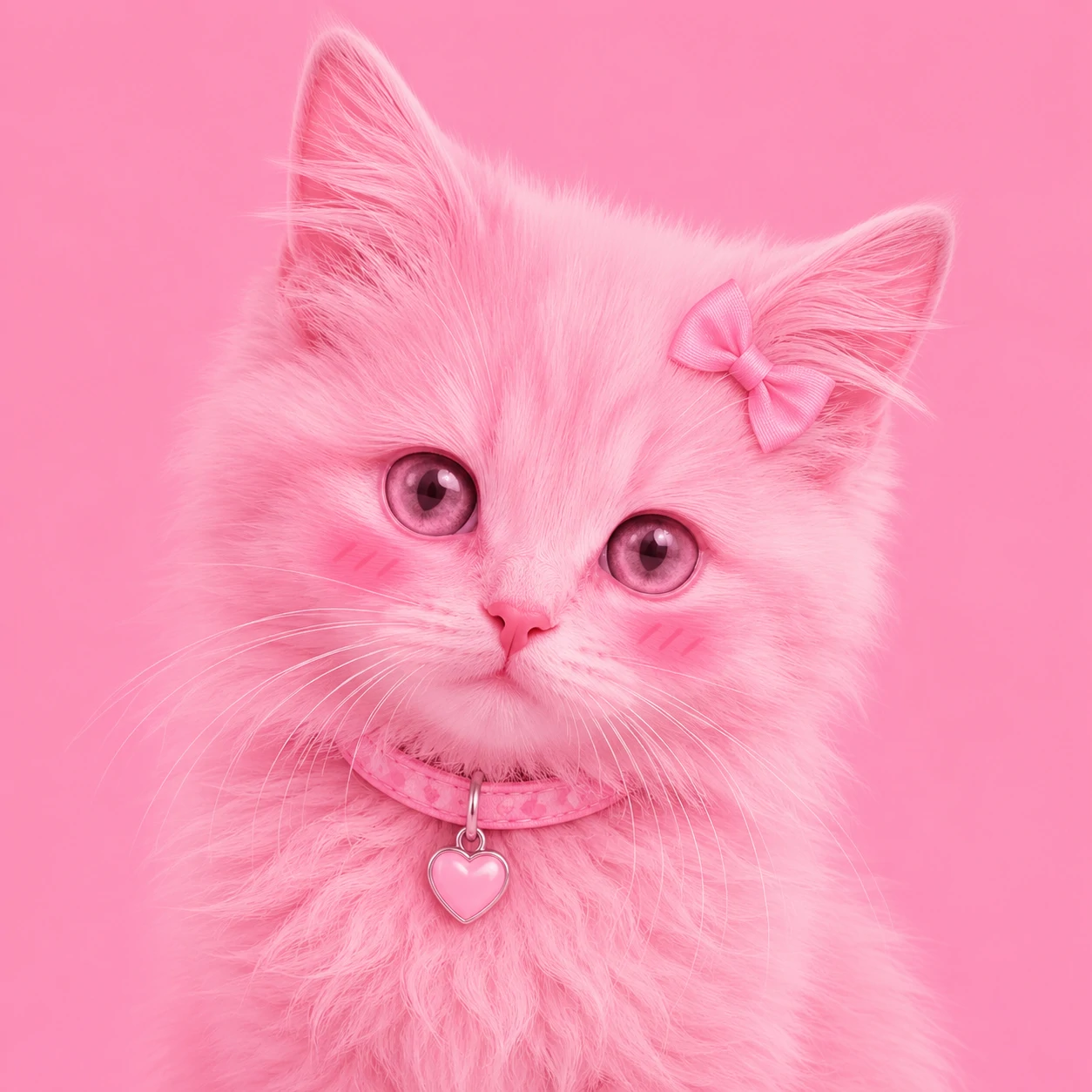 Pink cat PFP with a bubblegum pink background, blush tones and a sweet soft expression