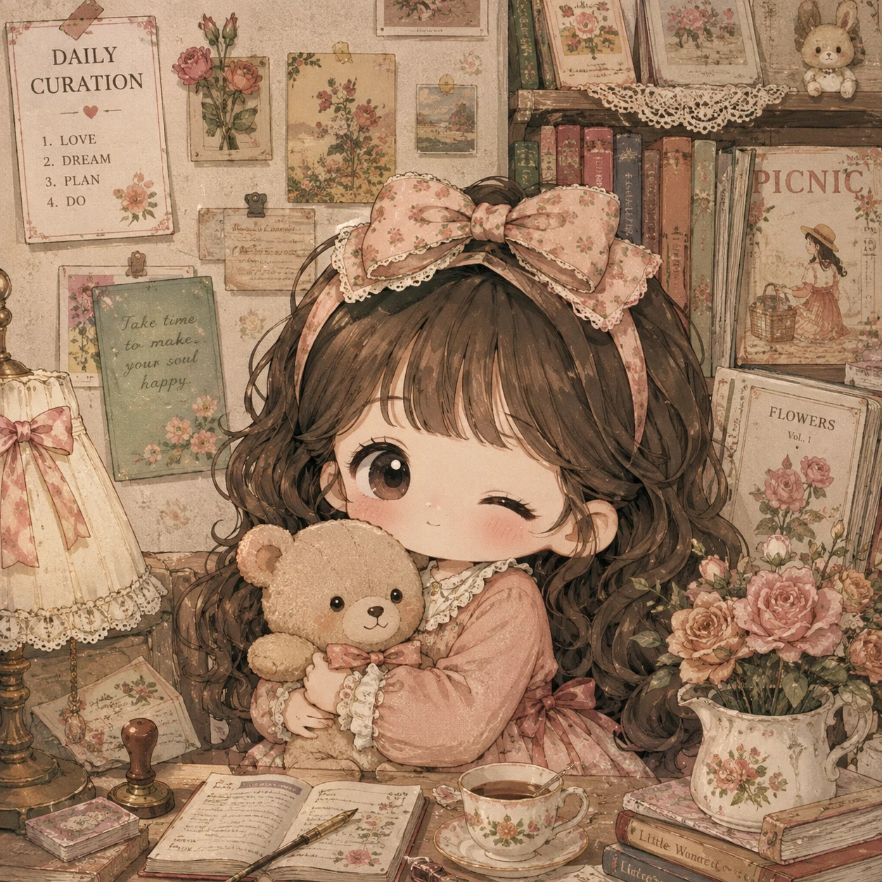Pinterest kawaii profile picture with a chibi icon and vintage pastel colour treatment